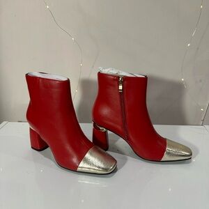 Elegant Red and Gold Ankle Booties ninety union red boots